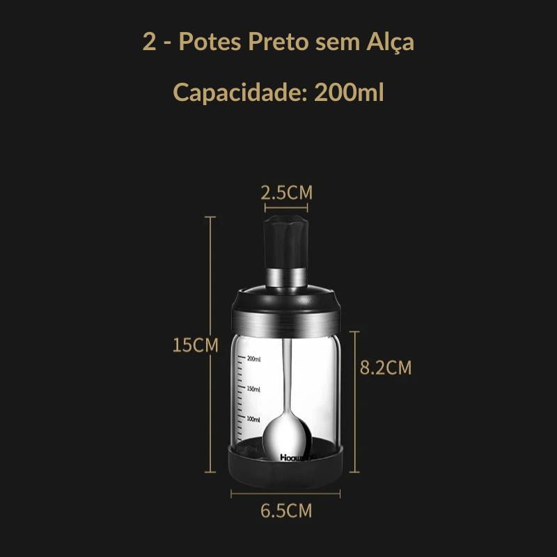 Potes para Temperos e Condimentos em Vidro com Colher Integrada