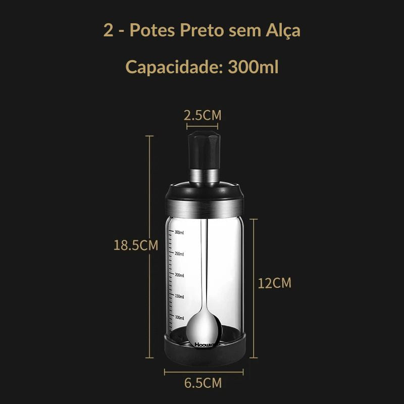 Potes para Temperos e Condimentos em Vidro com Colher Integrada