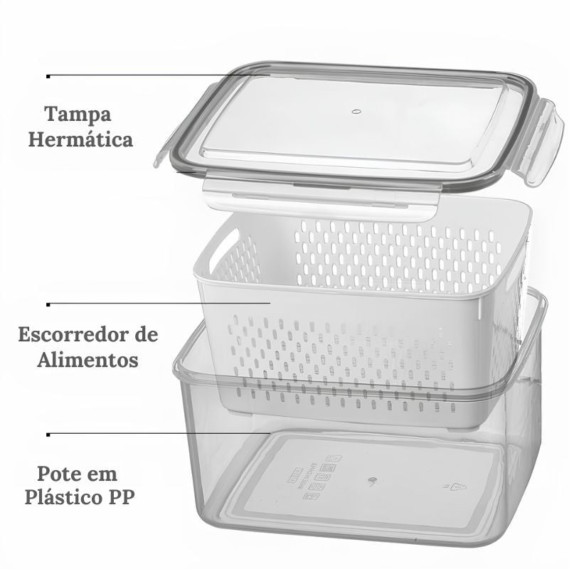 Kit Organizador de Geladeira com Tampa e Escorredor