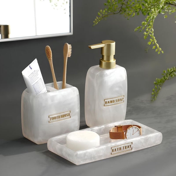 kit para Banheiro Lavabo de Luxo com Bandeja Branco Perola